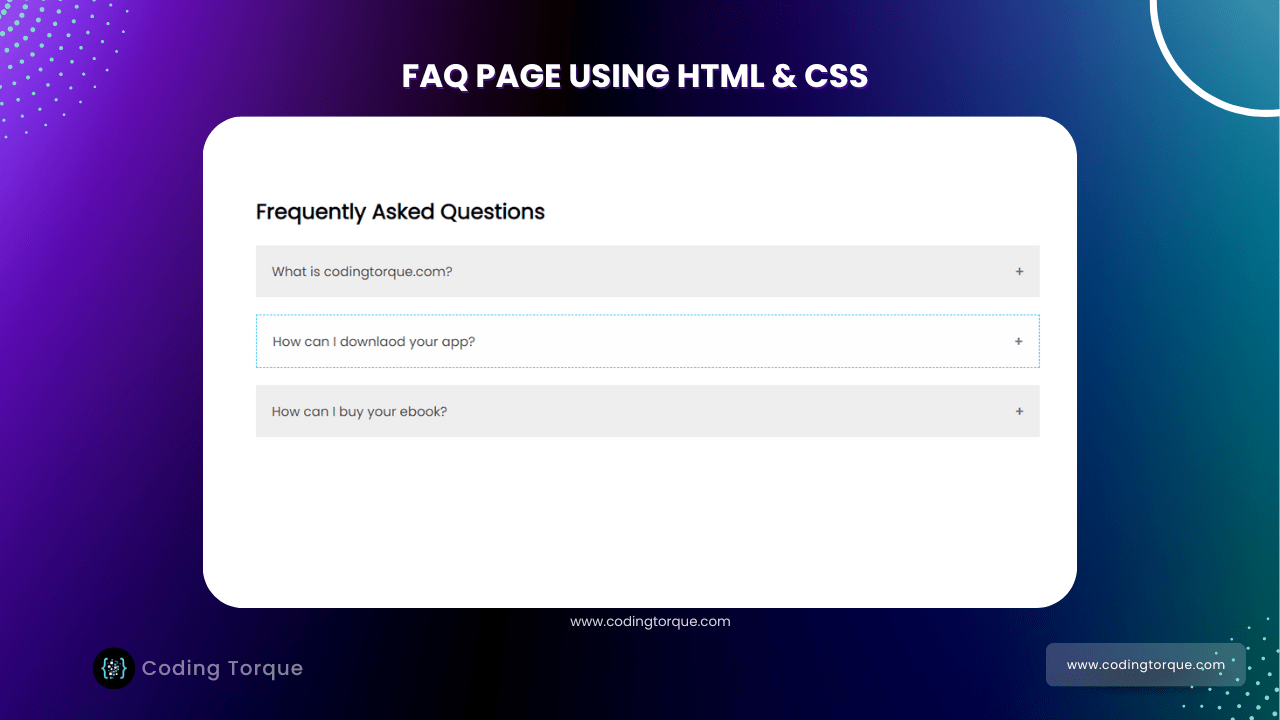faq page using javascirpt with source code