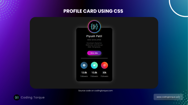 profile card using html and css with source code