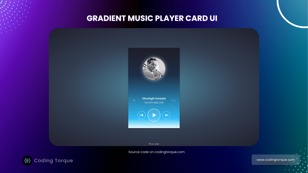 music player card ui using html css and javascript with source code