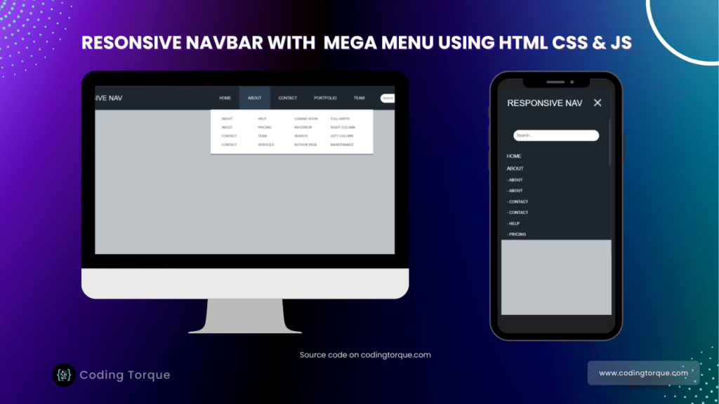responsive navbar mega menu using javascript with source code
