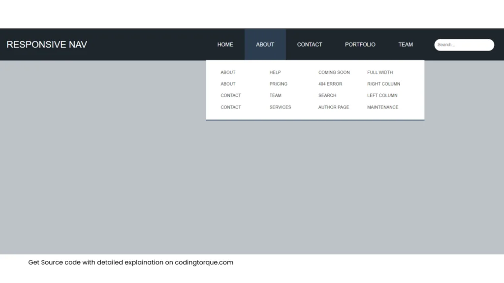responsive navbar mega menu using javascript with source code