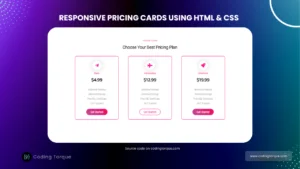 responsive pricing cards using html and css with source code