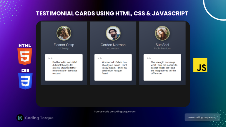 testimonial cards using HTML and CSS with source code