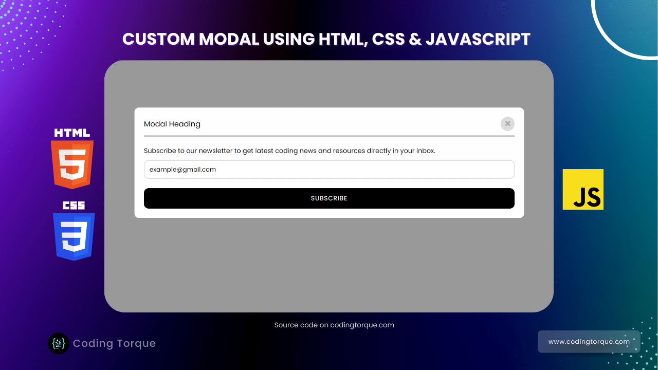 Custom modal using javascript with source code