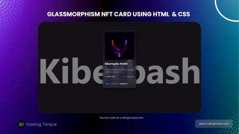 glassmorphic nft card using html and css with source code