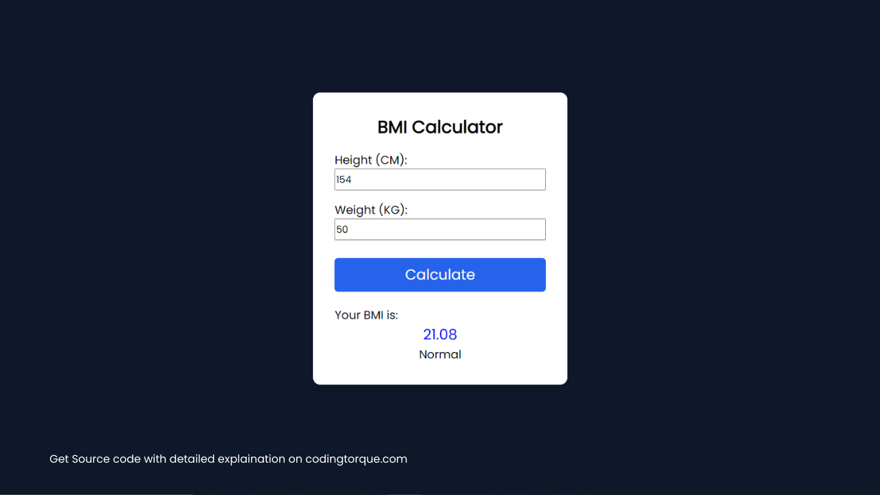 Bmi Calculator Using Html Css And Javascript Coding Torque Coding Bmi Calculator Using Html Css And Javascript Coding Torque Coding