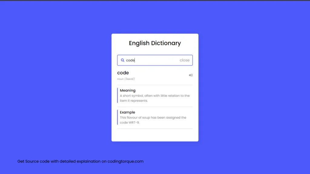 dictionary app using javascript with source code