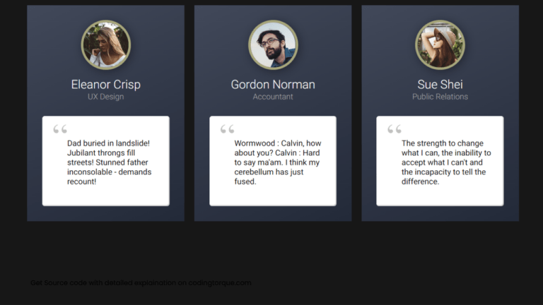 Testimonial Cards Using HTML And CSS - Coding Torque » Coding Torque