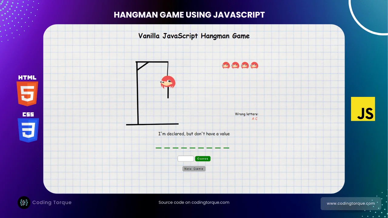 Hangman game using javascript with source code