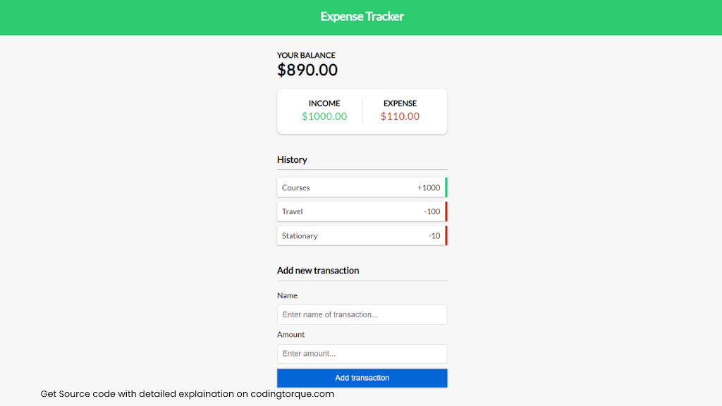 expense tracker using javascript