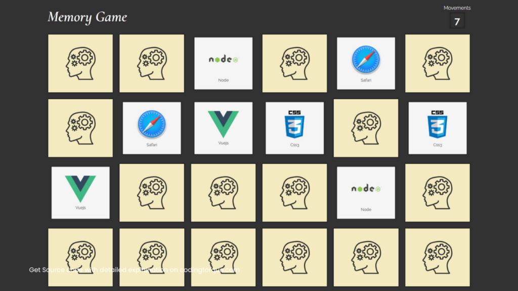 Memory Game using HTML, CSS and JavaScript with Source Code