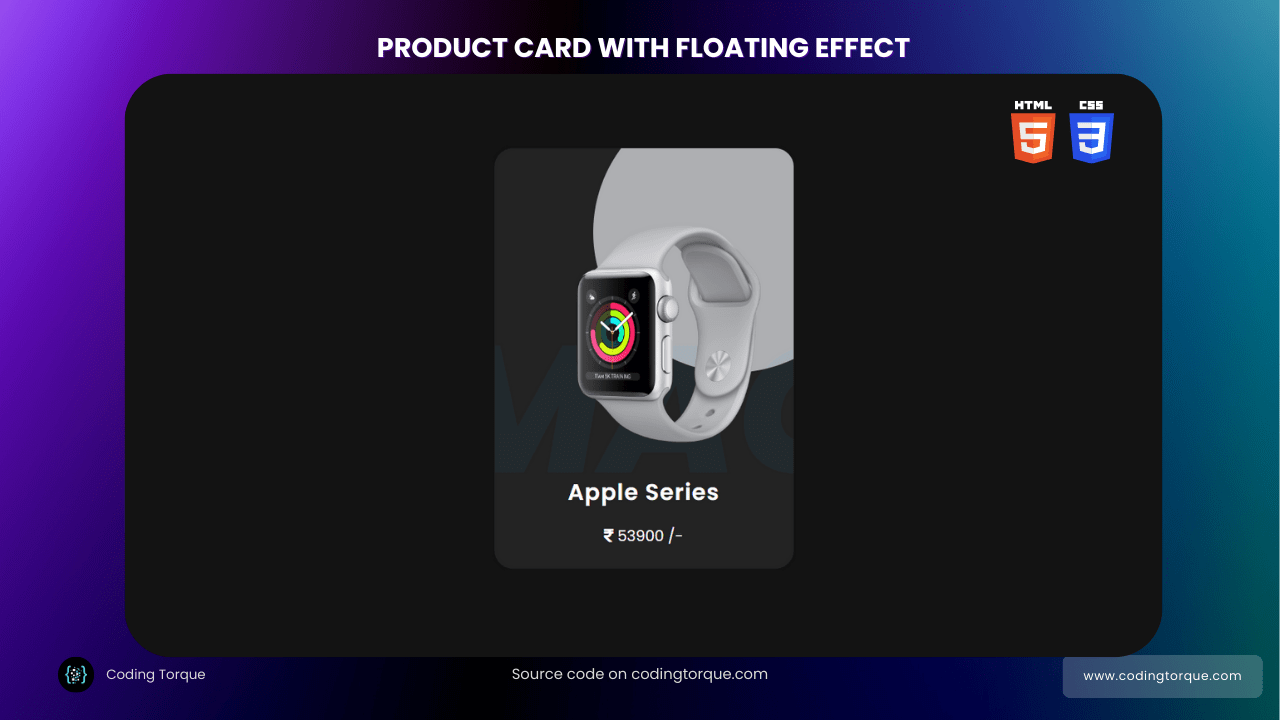 product card with floating effect using html and css