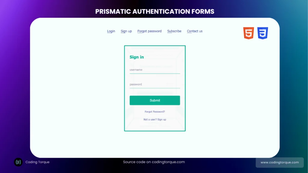 prismatic authentication forms using html, css and javascript