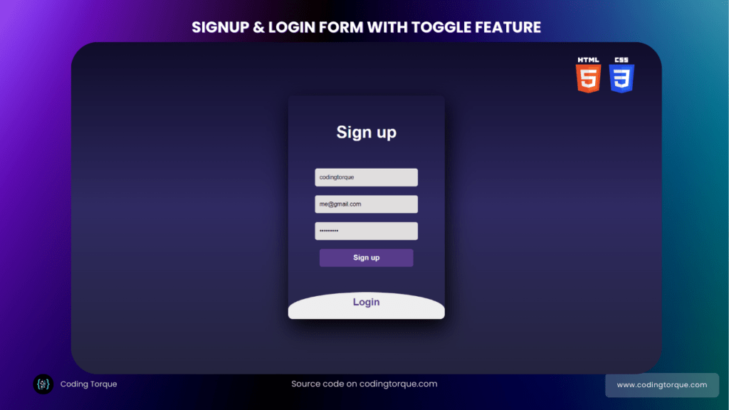 Signup & Login Form with onClick switch effect using HTML and CSS