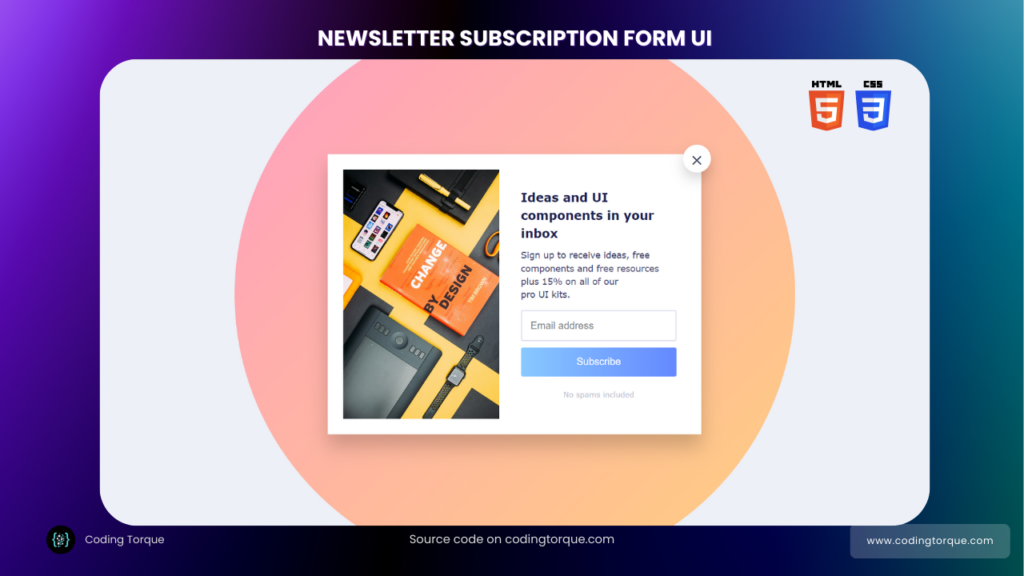 newsletter subscription form using html and css