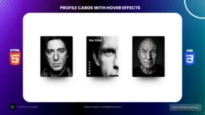 profile cards with hover effect using html and css