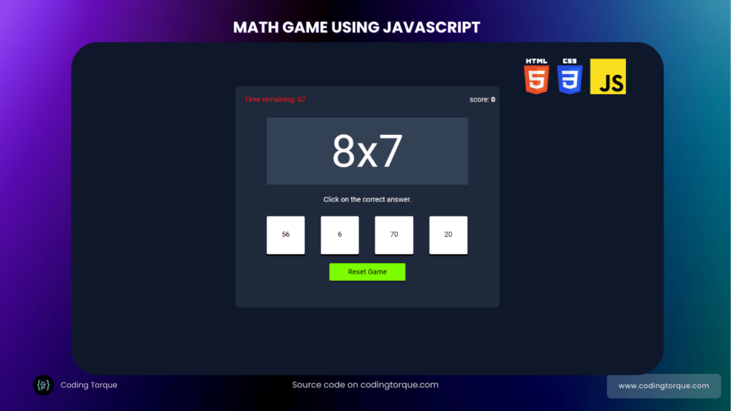 math game using javascript with source code