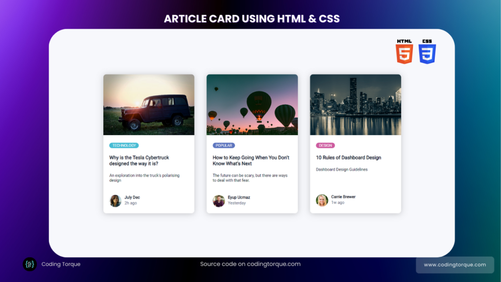 article cards using html and css