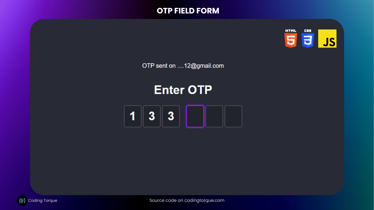 OTP input field form using html css and javascript