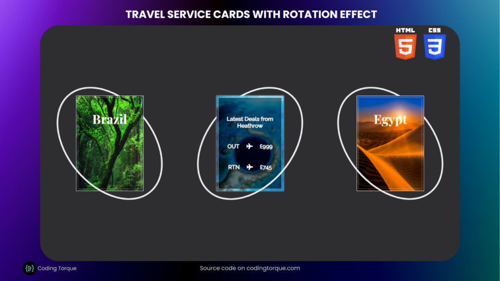 Travel Service Cards with Rotation Effect using HTML & CSS