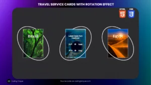 Travel Service Cards with Rotation Effect using HTML & CSS