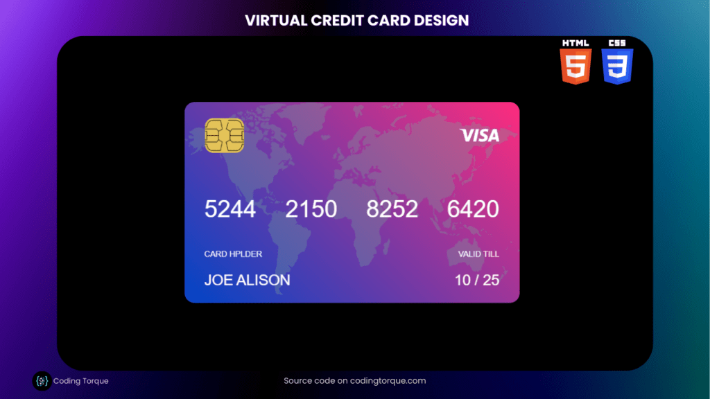 Virtual Credit Card Design using HTML & CSS