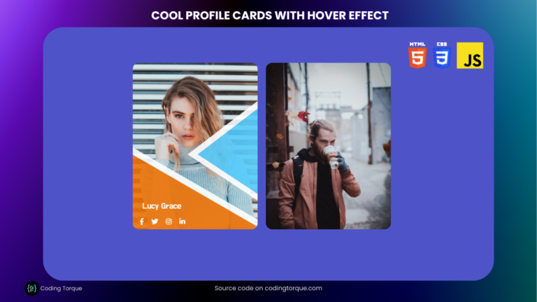 profile cards with hover effect using html and css