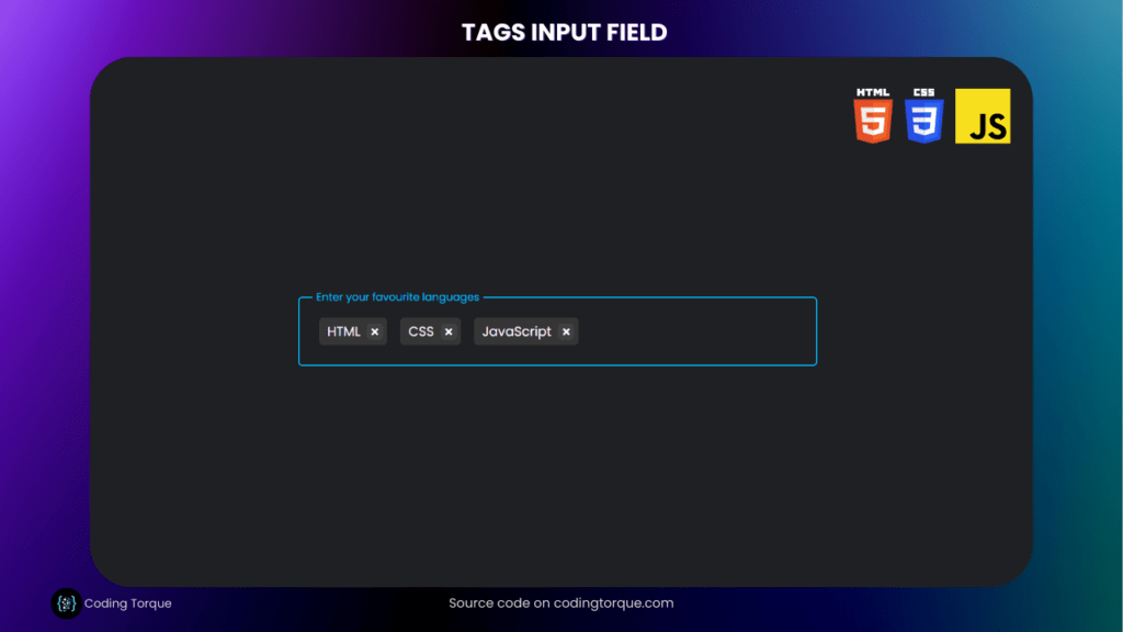 tags input box using html css and javascript