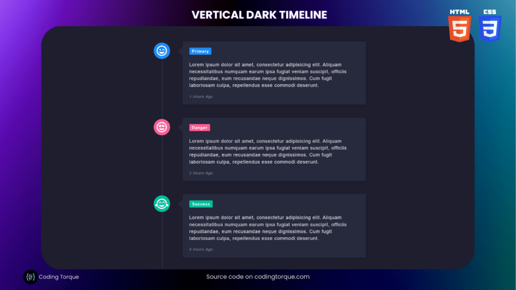 Vertical Dark Timeline using HTML and CSS