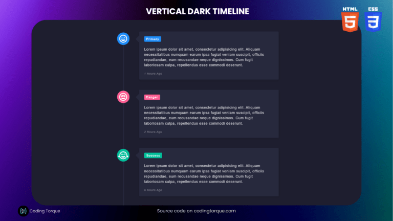 Vertical Dark Timeline using HTML and CSS