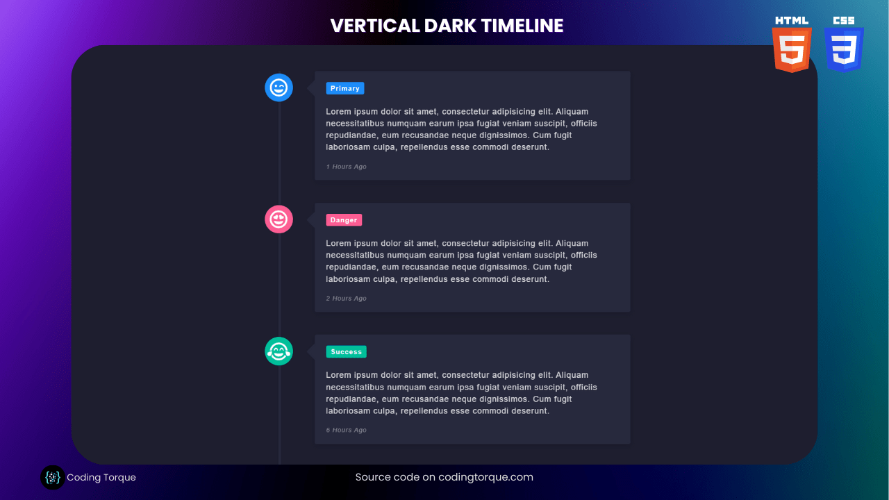 Vertical Dark Timeline using HTML and CSS