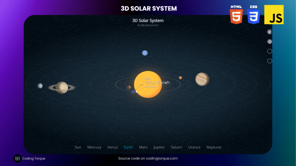 3D Solar System using HTML CSS and JavaScript