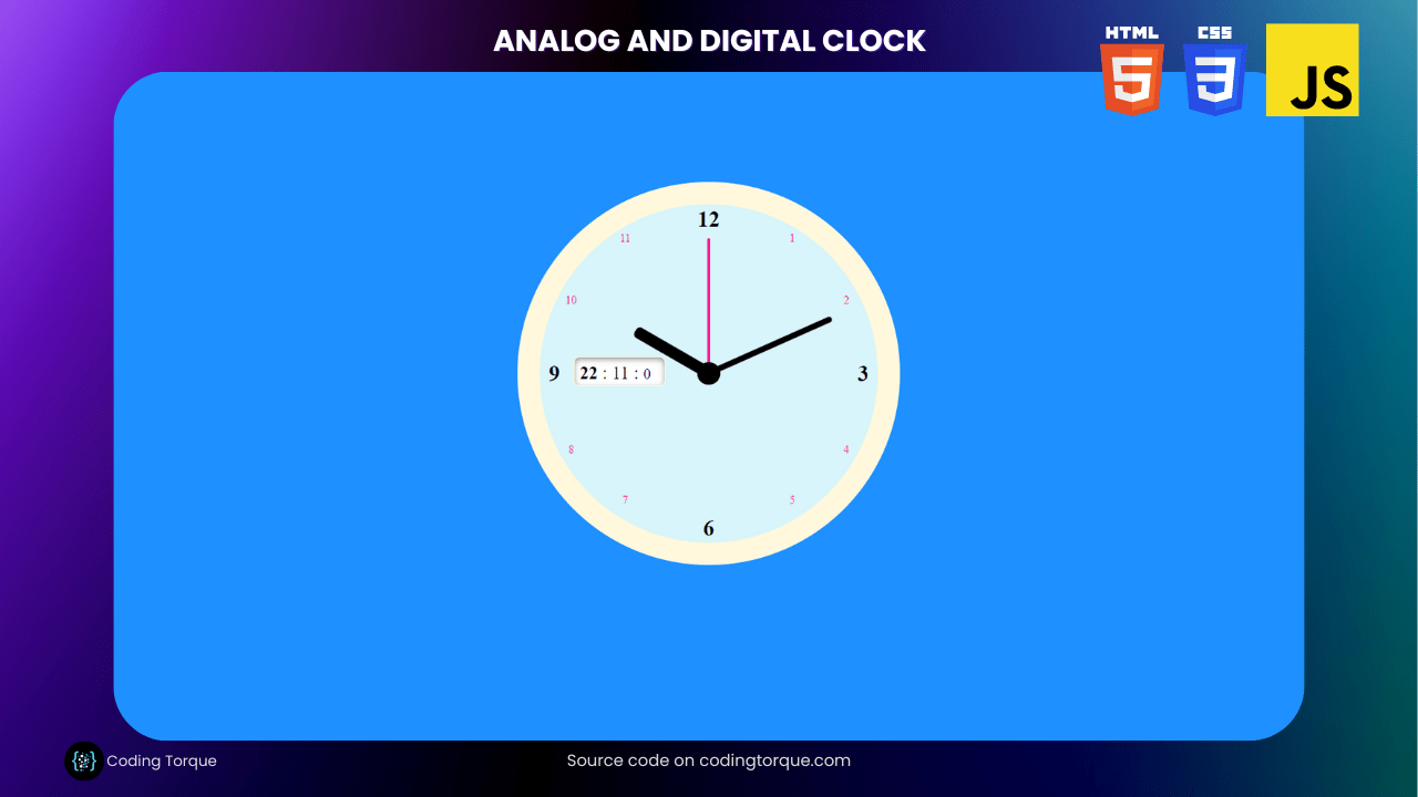 Analog and Digital clock using HTML CSS and JavaScript
