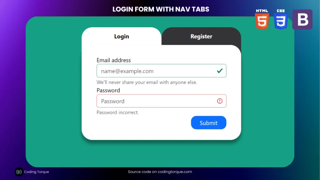 Login Form with Nav Tabs using HTML and CSS