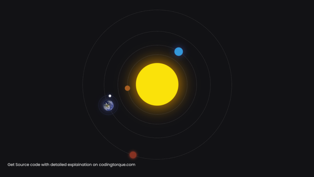 Earth and Moon Moving Around Sun using HTML and CSS