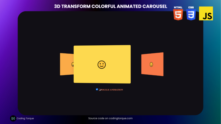 3D Transform Colorful Animated Carousel using HTML CSS and JS