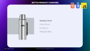 Bottle Product Carousel using HTML CSS and JavaScript