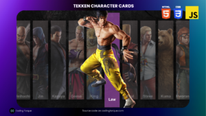 Tekken Character Cards using HTML CSS and JavaScript